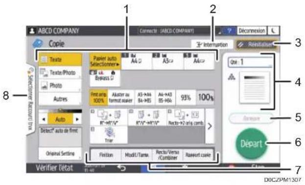 RICOH IM 4000 - Utilisation de l'écran Copie (Aucun écran de défilement) - 1