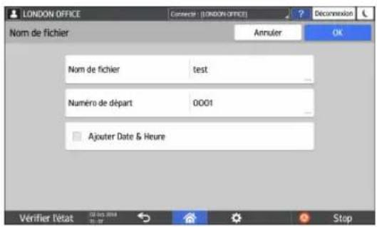 RICOH IM 4000 - Pour spécifier le nom de fichier, appuyez sur [Nom de fichier] et saisissez le nom de fichier. - 1