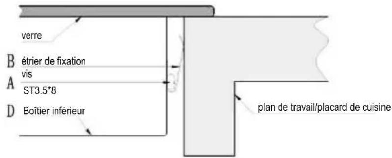 verre B étrier de fixation vis A ST3.5*8 D Boîtier inférieur plan de travail/placard de cuisine