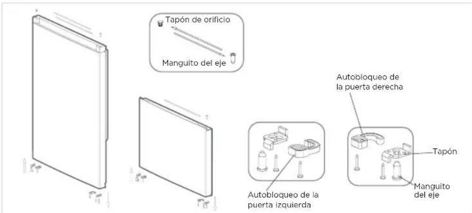 Tapón de orificio Manguito del eje Autobloqueo de la puerta derecha Tapón Autobloqueo de la puerta izquierda Manguito del eje