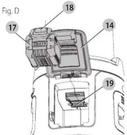 DEWALT DCL070 - Cargar una batería en la luz de área/cargador (Fig. D) - 1