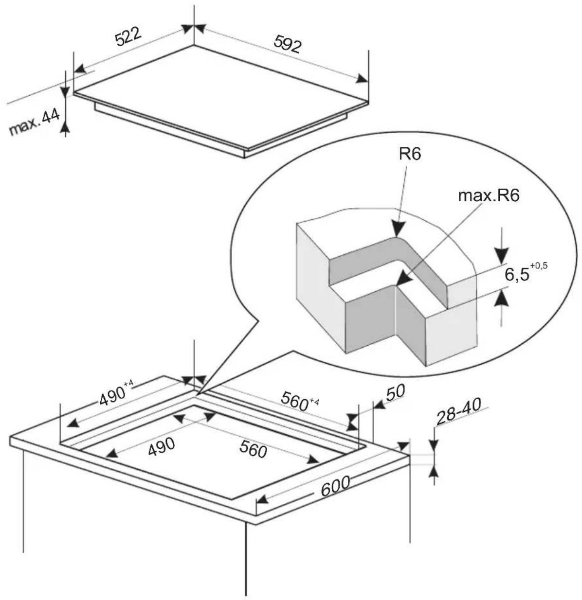 AMICA EHPCX 933 334 E - Instal your hob flush with the worktop - 1