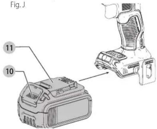 DEWALT DCD997C - Cómo Instalar y Retirar la Unidad de Batería (Fig. J) - 1