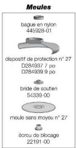 Meules bague en nylon 445928-01 dispositif de protection n° 27 D284937 7 po D284939 9 po bride de soutien 54339-00 meule sans moyou n° 27 écrou de blocage 22191-00