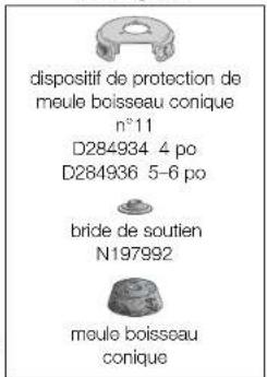 dispositif de protection de meule boisseau conique n°11 D284934 4 po D284936 5-6 po bride de soutien N197992 meule boisseau conique