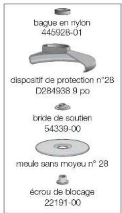 bague en nylon 445928-01 dispositif de protection n°28 D284938 9 po bride de soutien 54339-00 meule sans moyeu n° 28 écrou de blocage 22191-00
