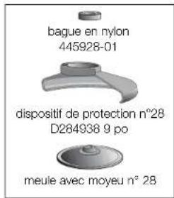 bague en nylon 445928-01 dispositif de protection n°28 D284938 9 po meule avec moyeu n° 28