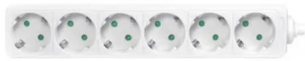 Five identical white electrical socket with green indicator lights, arranged horizontally (no text or symbols visible)