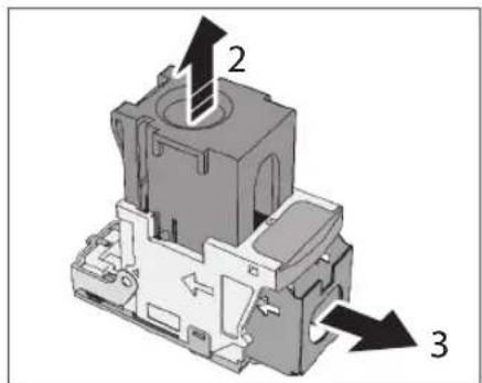 CANON imageRUNNER ADVANCE C3320i - Ziehen Sie den leeren Heftklammernbehälter aus dem Heftklammernmagazin. - 2