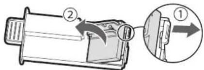 SHARP UA-KIN52E - Entfernen Sie den Haken der Gerätehalterung (①), und entfernen Sie das Gerät (②). - 1