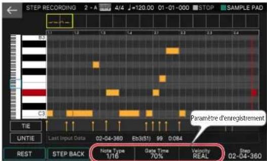 ROLAND FANTOM 8 EX - Spécifiez les paramètres de la note que vous allez entrer. - 1