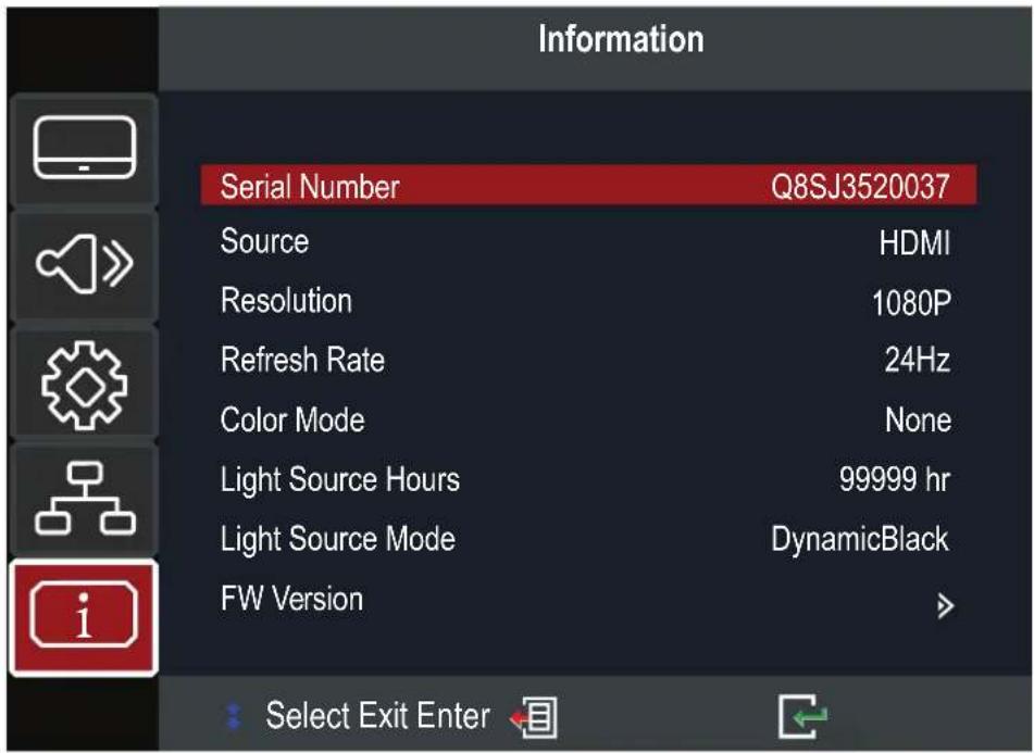 VIEWSONIC LS741HD - Menu Information (Informations) - 1
