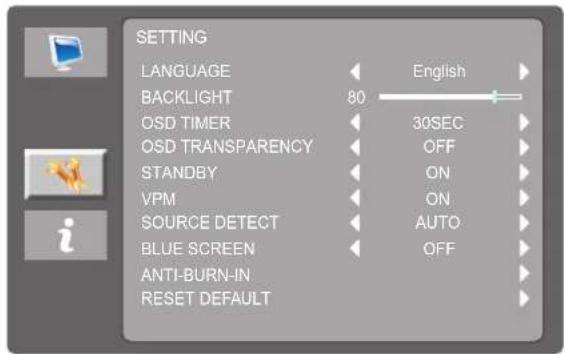 AG Neovo SC-2203 - 5.3 Menu RÉGLAGES - 1