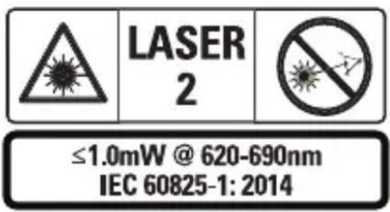 LASER 2 ≤1.0mW @ 620-690nm IEC 60825-1: 2014