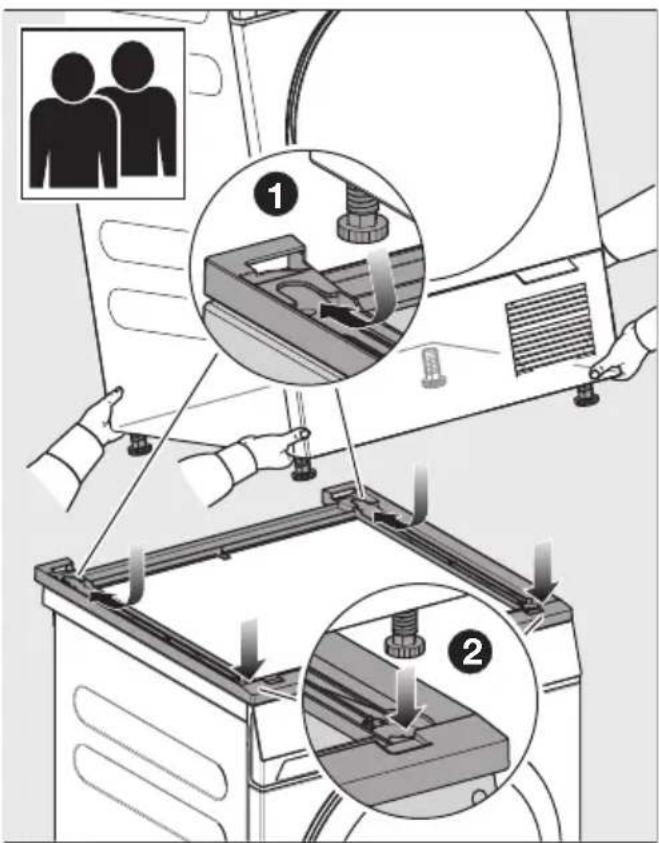 MIELE TEL695WP 125 Gala Edition - Montar a máquina de secar rou- pa no conjunto de ligação para coluna de lavar/secar - 1