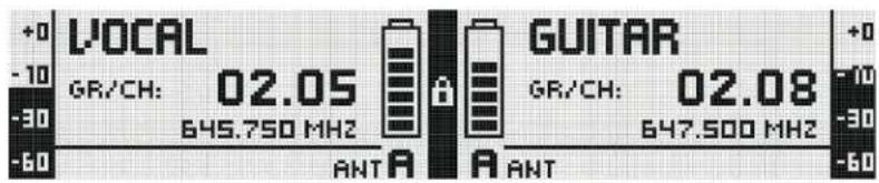 VOCAL GR/CH: 02.05 645.750 MHz GUITAR GR/CH: 02.08 647.500 MHz -10 -30 -60 ANT A ANT -60