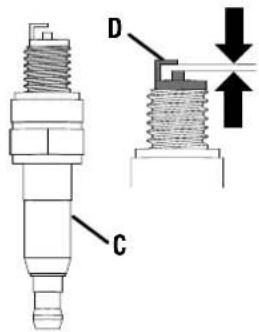 Technical diagram of a mechanical component with labeled parts C and D, showing internal structure and directional arrows.