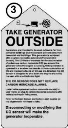 3 TAKE GENERATOR OUTSIDE Generations are interested to be used outdoors. For from occupied buildings and the exhaust pulled away from personal and buildings. The generator is exposed with a carbon monoxide auto-haul system (CG) designed. The CO Sensor provides for the amortization of capacitive carbon monoxide (CO) gas around the generator when the engine is running. If the generator is operated in a location that results in the accumulation of CO and increasing levels of CO gas are detected, the CO sensor is also designed to avoid the engine and notify the user with a red indicator light. The CO SENSOR DOES NOT REPLACE CARBON MONOXIDE ALARMS. Initial battery-powered carbon monoxide adsorbed in your home or bag to contain carbonate detectors with battery backup in driving arms. Refer to the User Manual and Author Linked on top of generator for steps to take. Disconnecting or modifying the CO sensor will make the generator inoperable.
