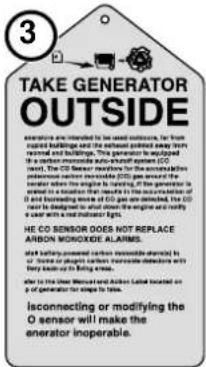 3 TAKE GENERATOR OUTSIDE enerators are intended to be used outbound, for from injured gardens and the enclosed portion every 100 rises. The operator is not equipped with the operator's own software system (CO model). The CO SENSOR does not allow the operation of the preposed component impossible (CO) gain around the operator when the engine is limiting, if the generator is related to a location that results in the accumulation of O and blocking the use of COs obtained from the CO model to designate to what shown the engine will find a user with a set of outliers lights. HE CO SENSOR DOES NOT REPLACE ARBIOD ORGANIC O SPECTOR. When following connected components impossible directly by or a single or multiple sensors, the operator continues to with each input to bring an input. after the other Wristel and Action Lab located on o generator for steps to table. isconnecting or modifying the O sensor will make the enerator inoperable.
