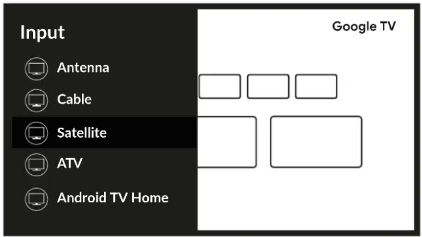 Input Antenna Cable Satellite ATV Android TV Home Google TV