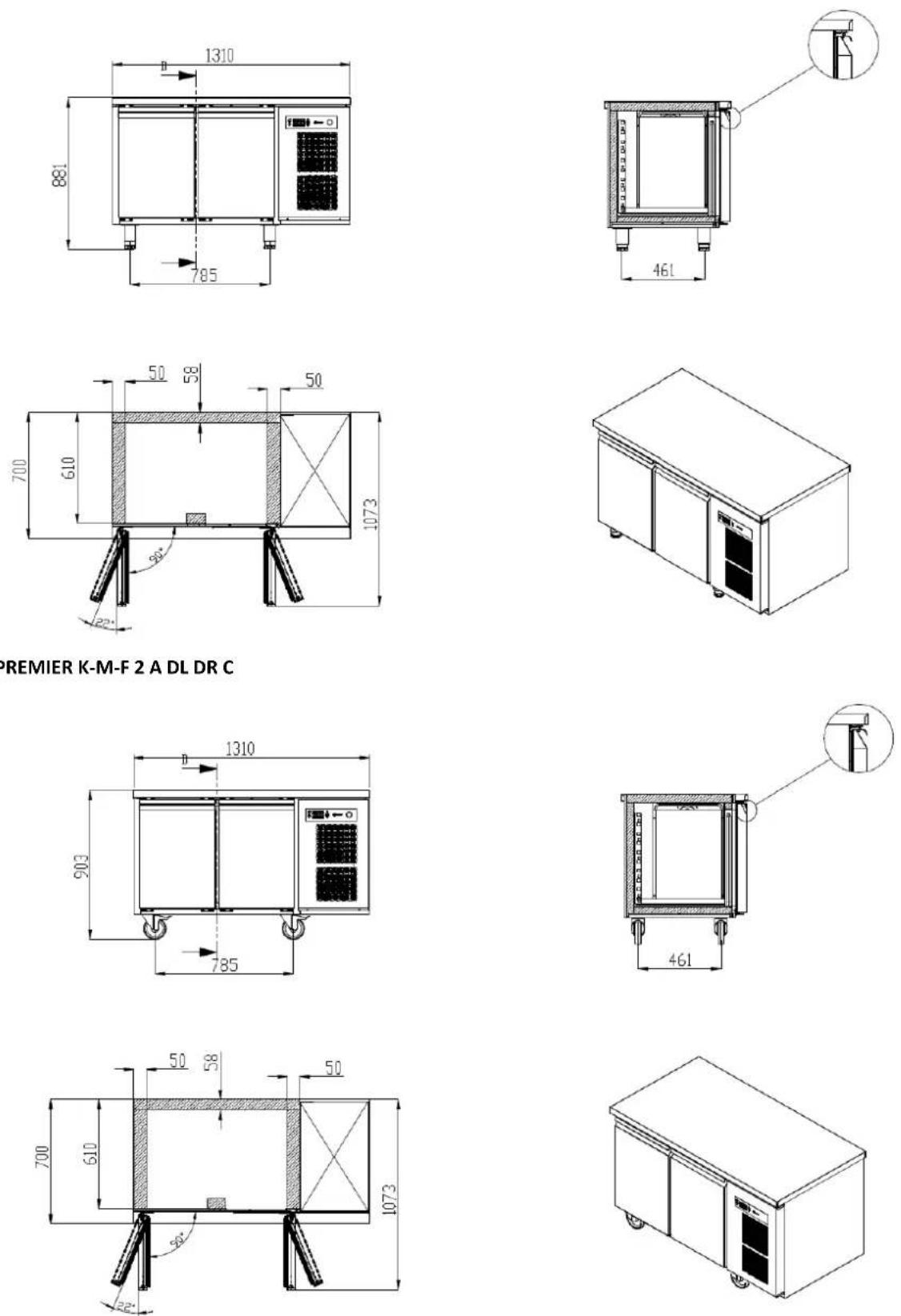 GRAM Premier F 2 A DL DR L E - INFORMATIONS TECHNIQUES DIMENSIONS DES APPAREILS - 1