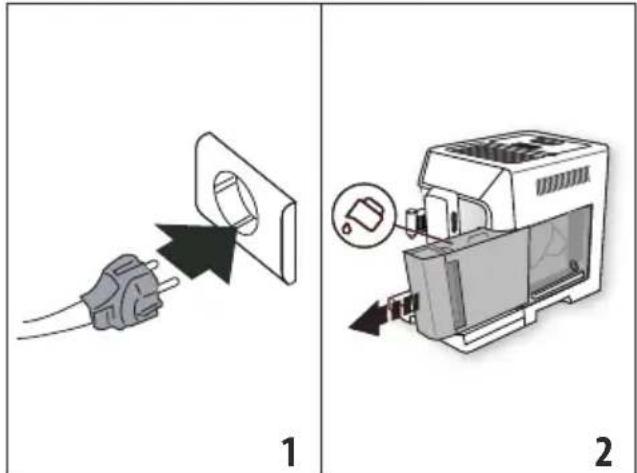DELONGHI Eletta Cappuccino Evo ECAM46.860.W - Brancher l'appareil sur secteur (fig. 1) ; - 1