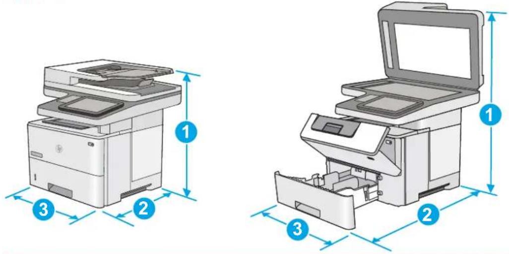 HP LaserJet Managed MFP E52545 - Dimensions de l'imprimante - 1