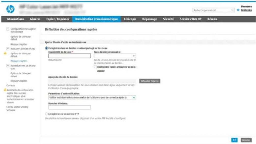 HP LaserJet Managed MFP E52545 - Option 1 : Dossiers partagés ou FTP - 1