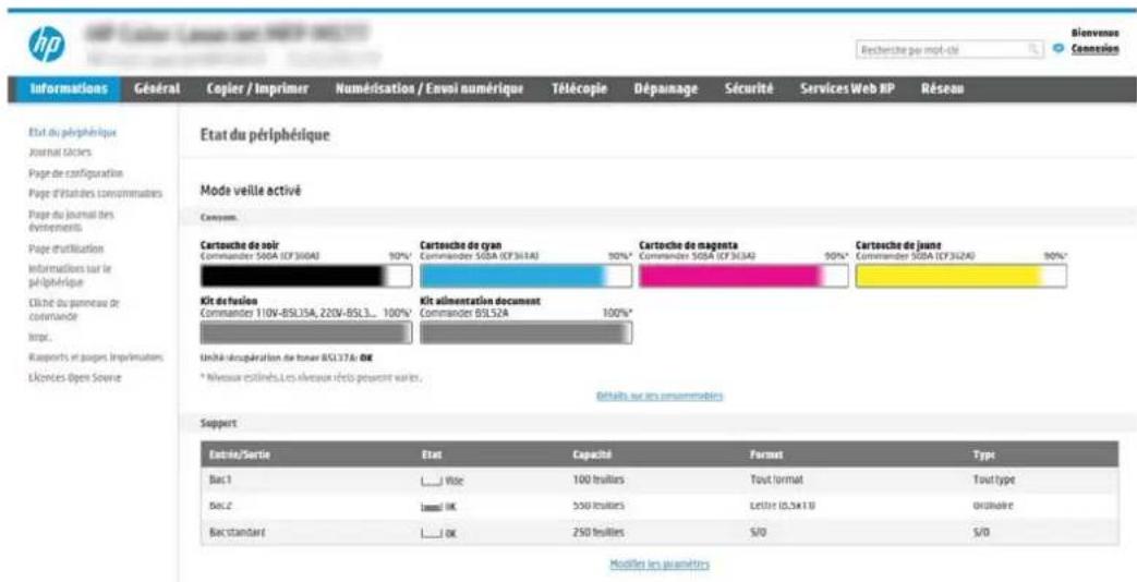 HP LaserJet Managed MFP E52545 - Etape 1 : accéder au serveur Web intégré HP (EWS) - 2