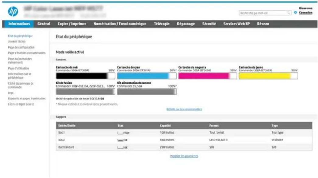HP LaserJet Managed MFP E52545 - Etape 1 : accès au serveur Web intégré HP - 3