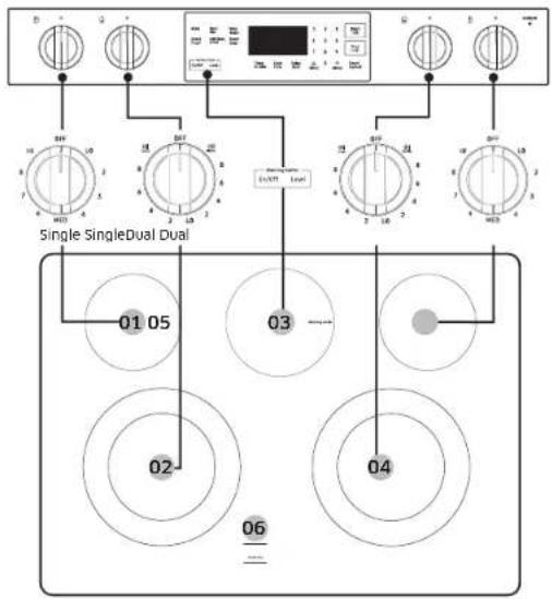 SAMSUNG NSE6DG8100SR - Location of the radiant surface elements and controls - 1