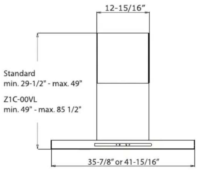 Zephyr DVL-E36ASSX - Hood Specifications - 1