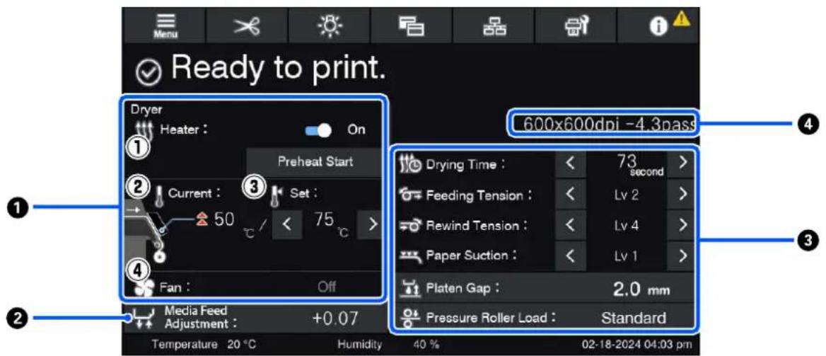 EPSON SureColor SC-F11000H - Écran Paramètres du support - 1