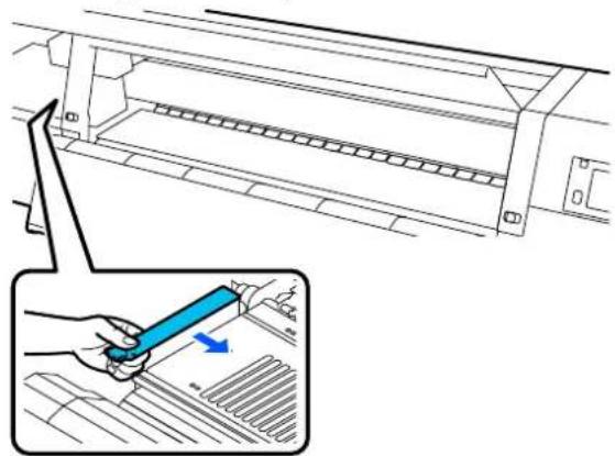 EPSON SureColor SC-F11000H - Imbibez un chiffon doux de détergent neutre dilué, essorez-le soigneusement et essuyez toute colle ou encre collée à l'avant et à l'arrière des plaques latérales du support. - 2