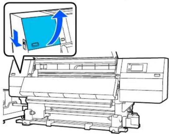 EPSON SureColor SC-F11000H - Ouvrez le capot de maintenance gauche tout en abaissant les leviers de déverrouillage. - 1