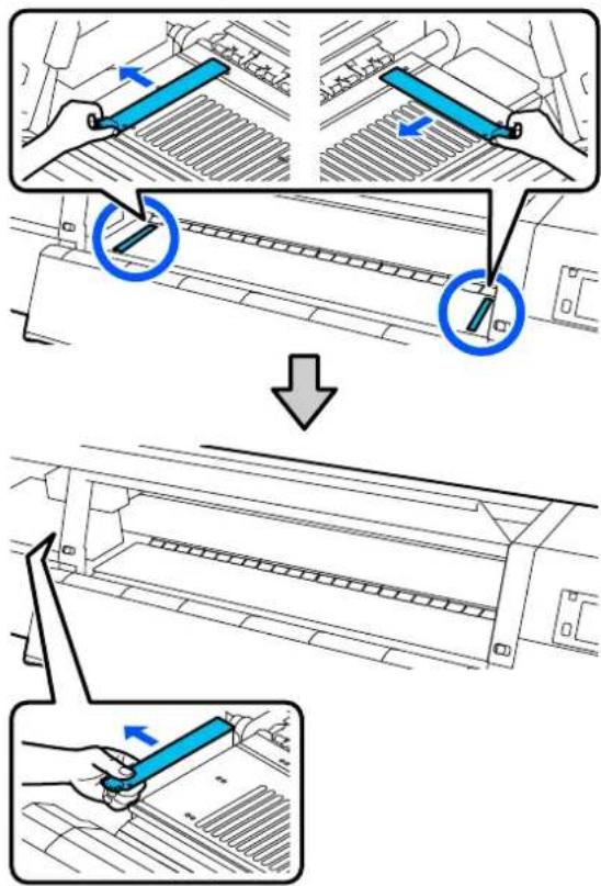 EPSON SureColor SC-F11000H - Tout en tenant les languettes de la plaque latérale du support des deux côtés, déplacez la plaque sur le bord latéral gauche du cylindre pour la retirer. - 1