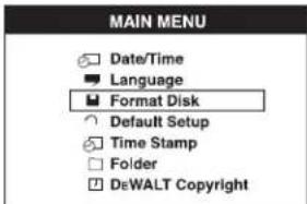 DEWALT DCT411 - Formatering af mikro SD kort [FORMAT DISK] BEMÆRK: Formatering af mikro SD kortet vil slette alle data. - 1