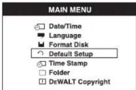 DEWALT DCT412 - NOTICE: Changing to default setup will erase current settings and restore factory settings. - 1