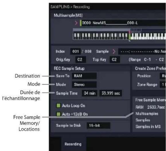 KORG Nautilus 88 AT - Réglages pour l'échantillon à enregistrer ('REC Sample Setup'/'Sampling Setup') - 1
