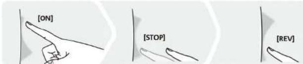 [ON] [STOP] [REV]