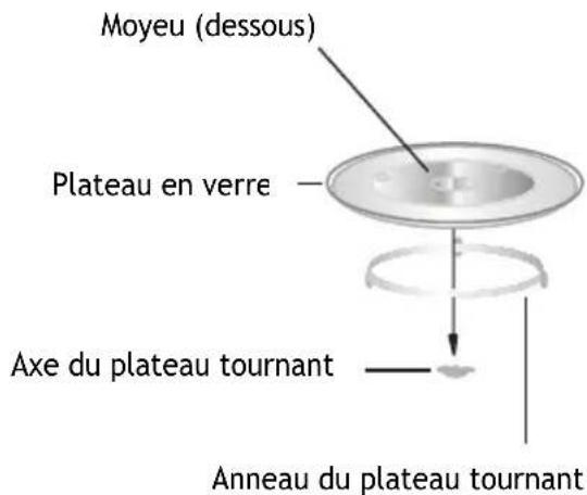 Moyeu (dessous) Plateau en verre Axe du plateau tournant Anneau du plateau tournant