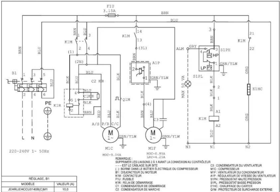 DAIKIN JEHCCU0040CM1 - Remarque importante : Tous les câblages et toutes les connexions au groupe frigorifi que doivent être réalisés conformément aux codes locaux. - 4