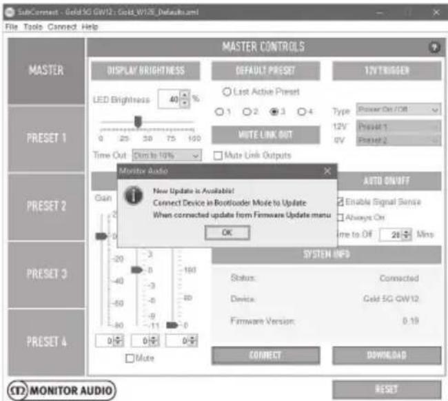 MONITOR AUDIO Gold 300 - Actualización de firmware en el subwoofer - 1