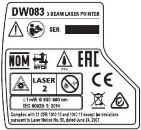 DEWALT DW083 - Aufkleber auf dem Werkzeug - 1