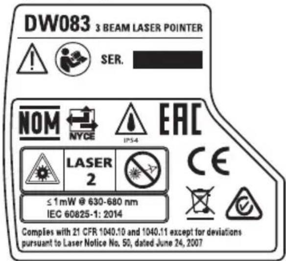 DEWALT DW083 - Etiketter på værktøjet - 1