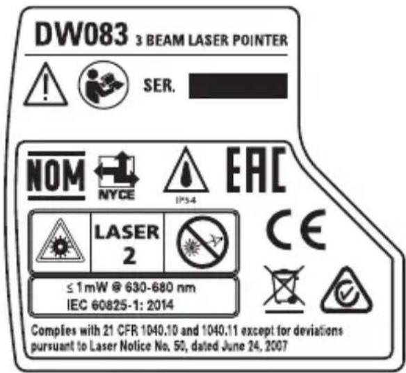 DEWALT DW083 - Étiquettes sur l'outil - 1