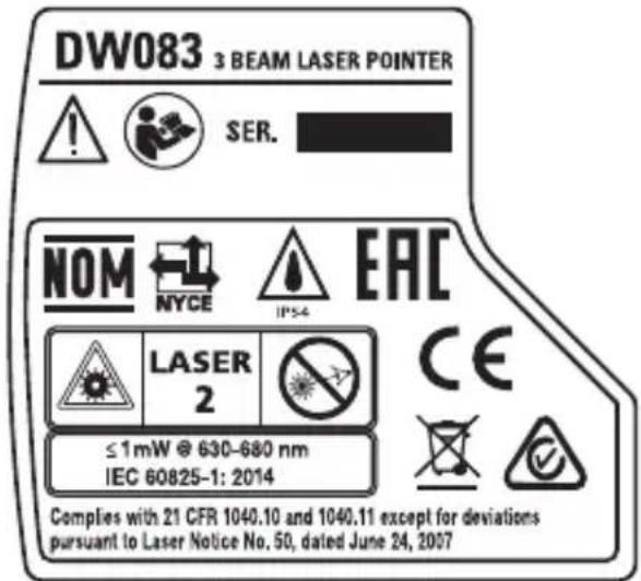 DEWALT DW083 - Etiquetas sobre la herramienta - 1