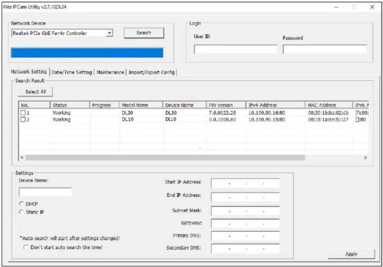 AVer DL10 - Usare l'utility AVer IPCam per trovare la telecamera - 1