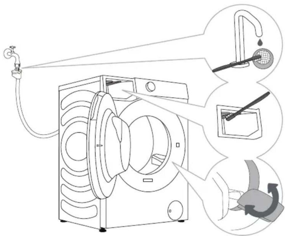 HISENSE WF3S1045BW3 - NETTOYAGE DU TUYAU D'ALIMENTATION EN EAU, DU LOGEMENT DU DISTRIBUTEUR DE DÉTERGENT ET DE LA GARNITURE EN CAOUTCHOUC DU HUBLOT - 1