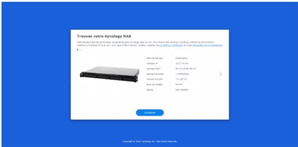 Trouvez votre Synology NAS Mail Assistant permet de localer les périogèaux synology dans le UH. Pour fournir des services, Synology offsets les informations relatives à l'adresse IP et au port, pour plus d'informations, vaillées conseiller nos conditions d'utilisation et notre départure de transférations. Nom de serveur Délkéthén Adresse IP 10.17-44.94 Adresse RAC 08:11:33:80 56:76 Numéro de sôts 17A0253428 Variation du OSP 7.0-46779 Nom de mobile 17224 Statut Nom installé Connector Copyright © 2000 Synology Inc. - Taux droits réservés.